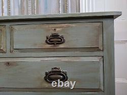 ANTIQUE Art Nouveau Rustic GREEN Painted Shabby Chic Chest of 2 Over 2 Drawers