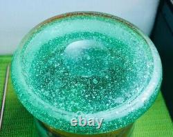 ANTIQUE BOHEMIAN SEEDED Blown Glass Hand Painted Enamel VASE Hunt Scene 10 3/4