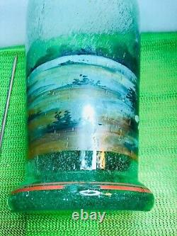 ANTIQUE BOHEMIAN SEEDED Blown Glass Hand Painted Enamel VASE Hunt Scene 10 3/4