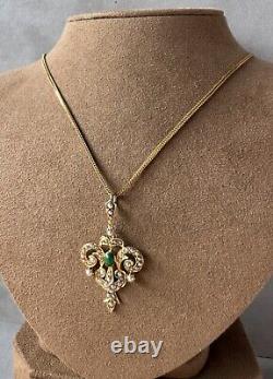 ANTIQUE EDWARDIAN 15ct ART NOUVEAU GOLD NATURAL SEED PEARL TURQUOISE PENDANT 4g