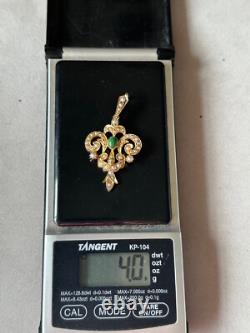 ANTIQUE EDWARDIAN 15ct ART NOUVEAU GOLD NATURAL SEED PEARL TURQUOISE PENDANT 4g
