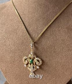ANTIQUE EDWARDIAN 15ct ART NOUVEAU GOLD NATURAL SEED PEARL TURQUOISE PENDANT 4g