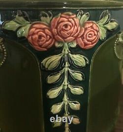 ANTIQUE EICHWALD Art Nouveau Pot Planter Jardiniere Pink Flower VGC