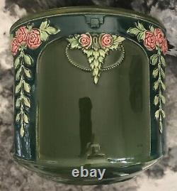 ANTIQUE EICHWALD Art Nouveau Pot Planter Jardiniere Pink Flower VGC