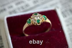 ANTIQUE ENGLISH ART NOUVEAU 18K GOLD DIAMOND EMERALD RING c1890