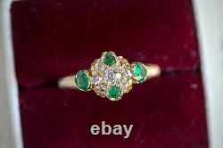 ANTIQUE ENGLISH ART NOUVEAU 18K GOLD DIAMOND EMERALD RING c1890