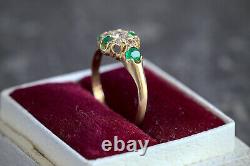 ANTIQUE ENGLISH ART NOUVEAU 18K GOLD DIAMOND EMERALD RING c1890