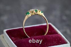 ANTIQUE ENGLISH ART NOUVEAU 18K GOLD DIAMOND EMERALD RING c1890