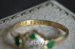 ANTIQUE ENGLISH ART NOUVEAU 18K GOLD DIAMOND EMERALD RING c1890