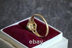 ANTIQUE ENGLISH ART NOUVEAU 18K GOLD DIAMOND EMERALD RING c1890