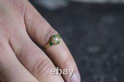 ANTIQUE ENGLISH ART NOUVEAU 18K GOLD DIAMOND EMERALD RING c1890