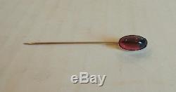 ANTIQUE ESTATE 14K GOLD STICK PIN with PURPLE CABOCHON STONE w GREEN VERTICAL BAND