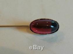 ANTIQUE ESTATE 14K GOLD STICK PIN with PURPLE CABOCHON STONE w GREEN VERTICAL BAND