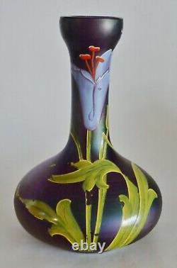 ANTIQUE IRIDISED GLASS Jugendstil/Art Nouveau Vase POSCHINGER Hand ENAMELED rare