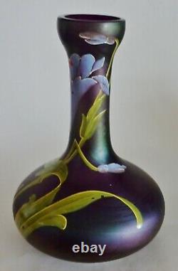 ANTIQUE IRIDISED GLASS Jugendstil/Art Nouveau Vase POSCHINGER Hand ENAMELED rare