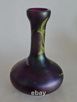 ANTIQUE IRIDISED GLASS Jugendstil/Art Nouveau Vase POSCHINGER Hand ENAMELED rare