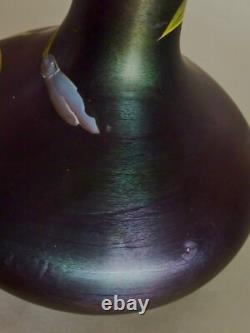 ANTIQUE IRIDISED GLASS Jugendstil/Art Nouveau Vase POSCHINGER Hand ENAMELED rare