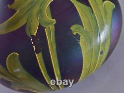 ANTIQUE IRIDISED GLASS Jugendstil/Art Nouveau Vase POSCHINGER Hand ENAMELED rare