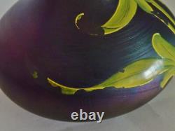 ANTIQUE IRIDISED GLASS Jugendstil/Art Nouveau Vase POSCHINGER Hand ENAMELED rare