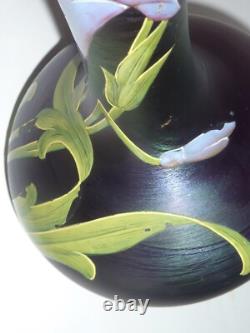 ANTIQUE IRIDISED GLASS Jugendstil/Art Nouveau Vase POSCHINGER Hand ENAMELED rare