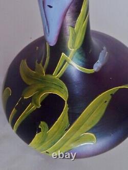 ANTIQUE IRIDISED GLASS Jugendstil/Art Nouveau Vase POSCHINGER Hand ENAMELED rare