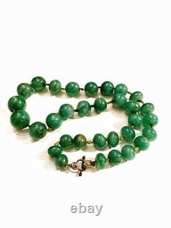 ANTIQUE JEWELRY Art Nouveau Pre- Art Deco Rare Green Jade Bead Necklace 1880s