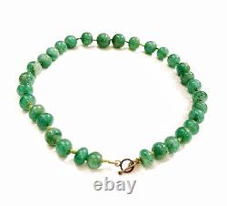 ANTIQUE JEWELRY Art Nouveau Pre- Art Deco Rare Green Jade Bead Necklace 1880s