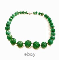 ANTIQUE JEWELRY Art Nouveau Pre- Art Deco Rare Green Jade Bead Necklace 1880s