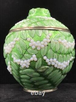 ANTIQUE J. SARLANDIE era CAMILLE FAURE LIMOGES ENAMELED VASE FLORAL MOTIF SIGNED