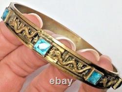 ANTIQUE Neiger Czech Green Blue AQUA Glass 8 SNAKES JEWELED Bangle Bracelet