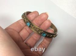 ANTIQUE Neiger Czech Green Blue AQUA Glass 8 SNAKES JEWELED Bangle Bracelet