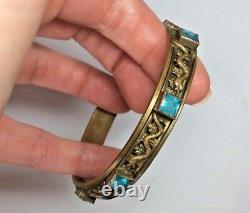 ANTIQUE Neiger Czech Green Blue AQUA Glass 8 SNAKES JEWELED Bangle Bracelet