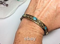 ANTIQUE Neiger Czech Green Blue AQUA Glass 8 SNAKES JEWELED Bangle Bracelet