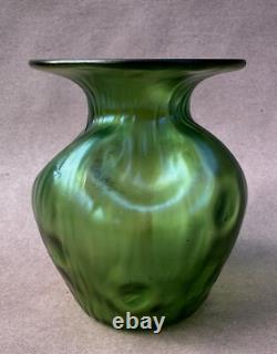 ART NOUVEAU Art Glass LOETZ Green RUSTICANA VASE IRIDESCENT