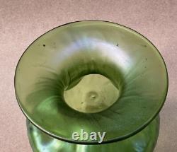 ART NOUVEAU Art Glass LOETZ Green RUSTICANA VASE IRIDESCENT