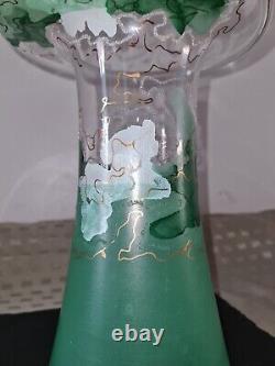 ART NOUVEAU BOHEMIAN GREEN ENAMEL PAINTED Glass Vase