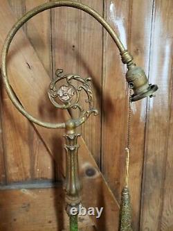 ART NOUVEAU Graceful Curved Arm Bridge Floor Lamp Scaled Design green patina