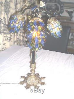 ART NOUVEAU LAMP with 3 CZECH GRAPE CLUSTER SHADES / Antique