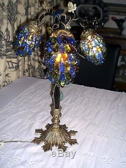 ART NOUVEAU LAMP with 3 CZECH GRAPE CLUSTER SHADES / Antique