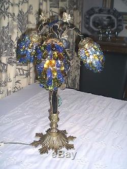 ART NOUVEAU LAMP with 3 CZECH GRAPE CLUSTER SHADES / Antique