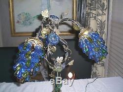 ART NOUVEAU LAMP with 3 CZECH GRAPE CLUSTER SHADES / Antique