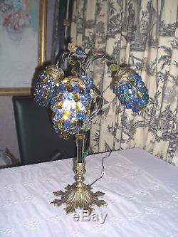 ART NOUVEAU LAMP with 3 CZECH GRAPE CLUSTER SHADES / Antique