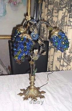 ART NOUVEAU LAMP with 3 CZECH GRAPE CLUSTER SHADES / Antique