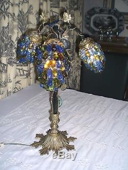 ART NOUVEAU LAMP with 3 CZECH GRAPE CLUSTER SHADES / Antique