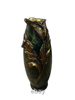 ART NOUVEAU MIXED METAL VASE C1905, Green And Gold