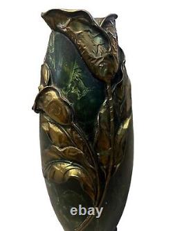 ART NOUVEAU MIXED METAL VASE C1905, Green And Gold