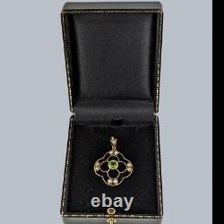 ART NOUVEAU PENDANT 15ct GOLD PERIDOT and PEARL FLORAL PENDANT Antique ca 1900