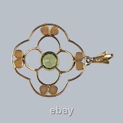 ART NOUVEAU PENDANT 15ct GOLD PERIDOT and PEARL FLORAL PENDANT Antique ca 1900