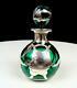 Art Nouveau Sterling Silver Overlay Emerald Green 3 1/2 Perfume Bottle 1900's