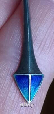 ART NOUVEAU Silver and Enamel Pendant Necklace with Turquoise 45cm 8cm Drop